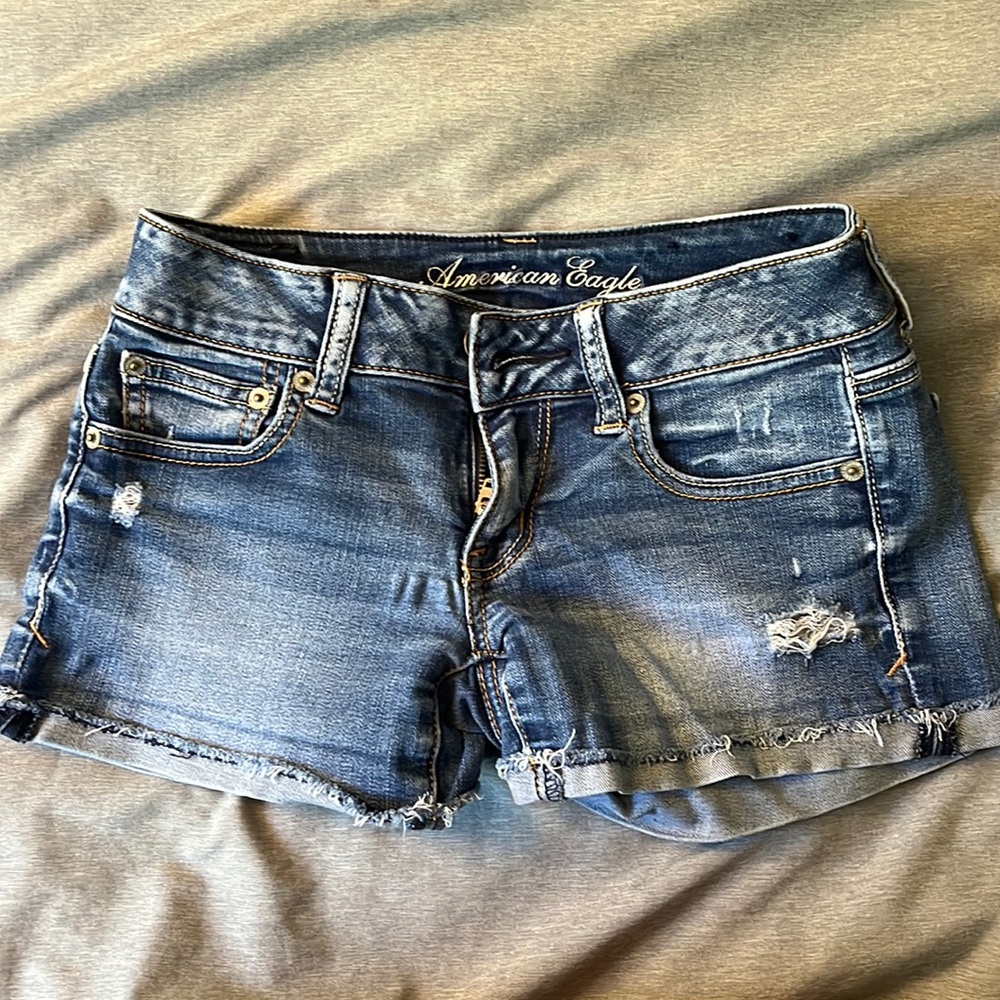 American Eagle jean shorts, distressed blue